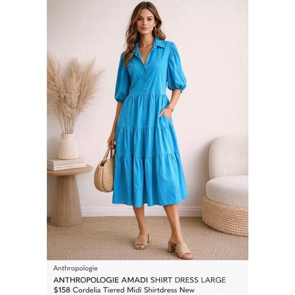 Anthropologie Dresses & Skirts - ANTHROPOLOGIE AMADI SHIRT DRESS LARGE $158 Cordelia Tiered Midi Shirtdress New